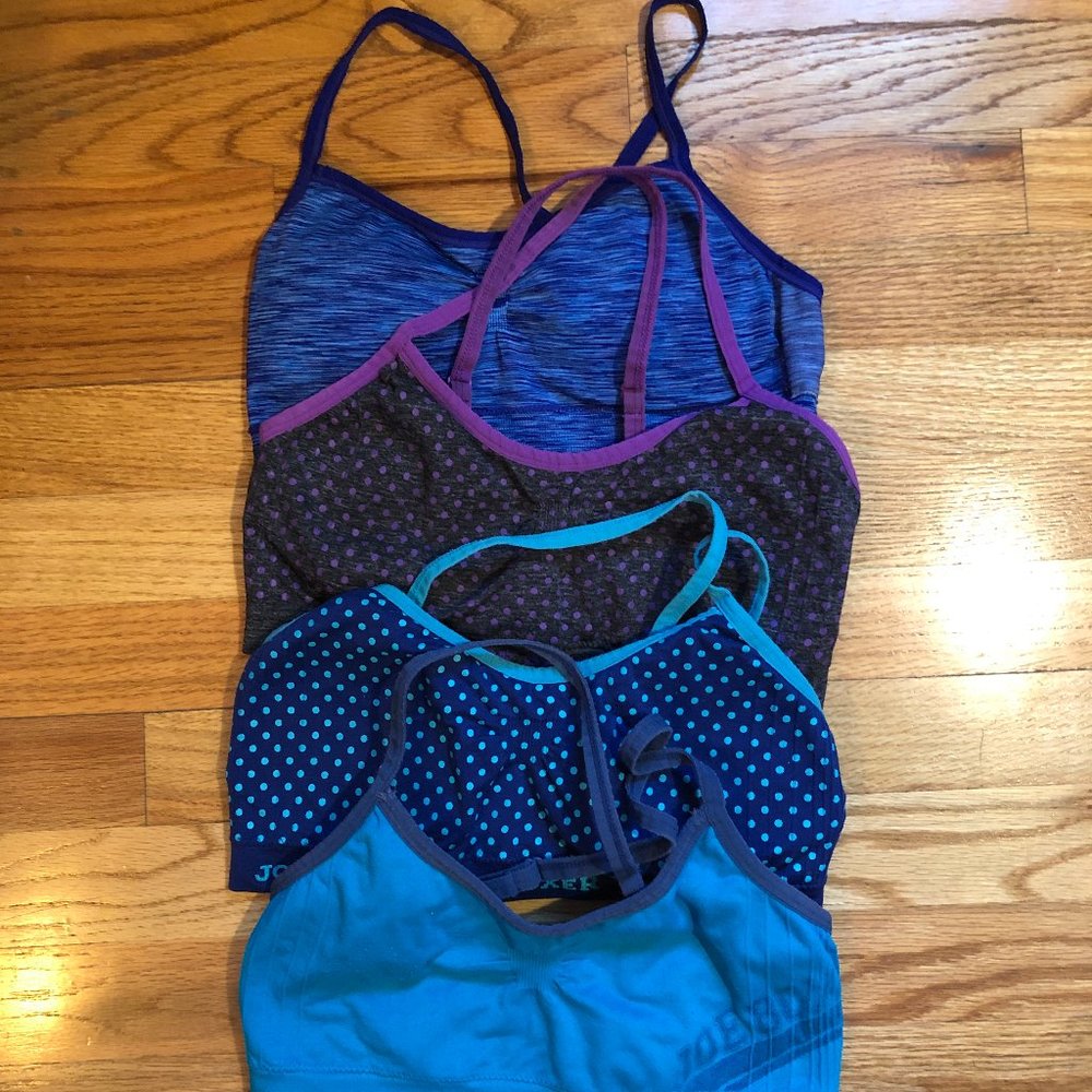 GIRLS JOE BOXER LOT OF 4 GREY BLUE PURPLE SPORTS BRAS OS - Picture 2 of 14